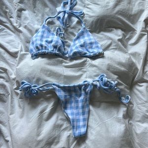 Frankie’s Bikinis: White and baby blue bikini. With tags